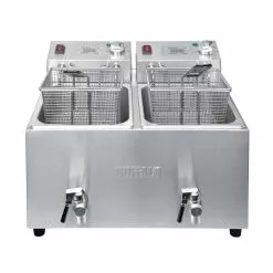 Buffalo Twin Tank Twin Basket 2x8Ltr Countertop Fryer With Timers 2x2.9kW - FC375 -Cooking Equipment shop buffalo twin tank twin basket 2x8ltr countertop fryer with timers 2x2.9kw fc375 104956 p5B35D